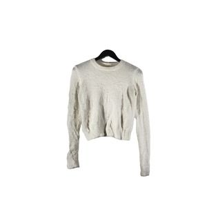 Aritzia Sunday Best White Fuzzy Crop Sweater Size XS FLAWS Knit Top Long Sleeve